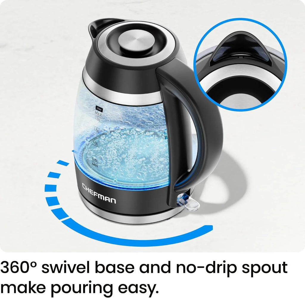 Rapid-Boil 1.8L Electric Kettle W/ Removable Lid and LED Indicator Lights - Black