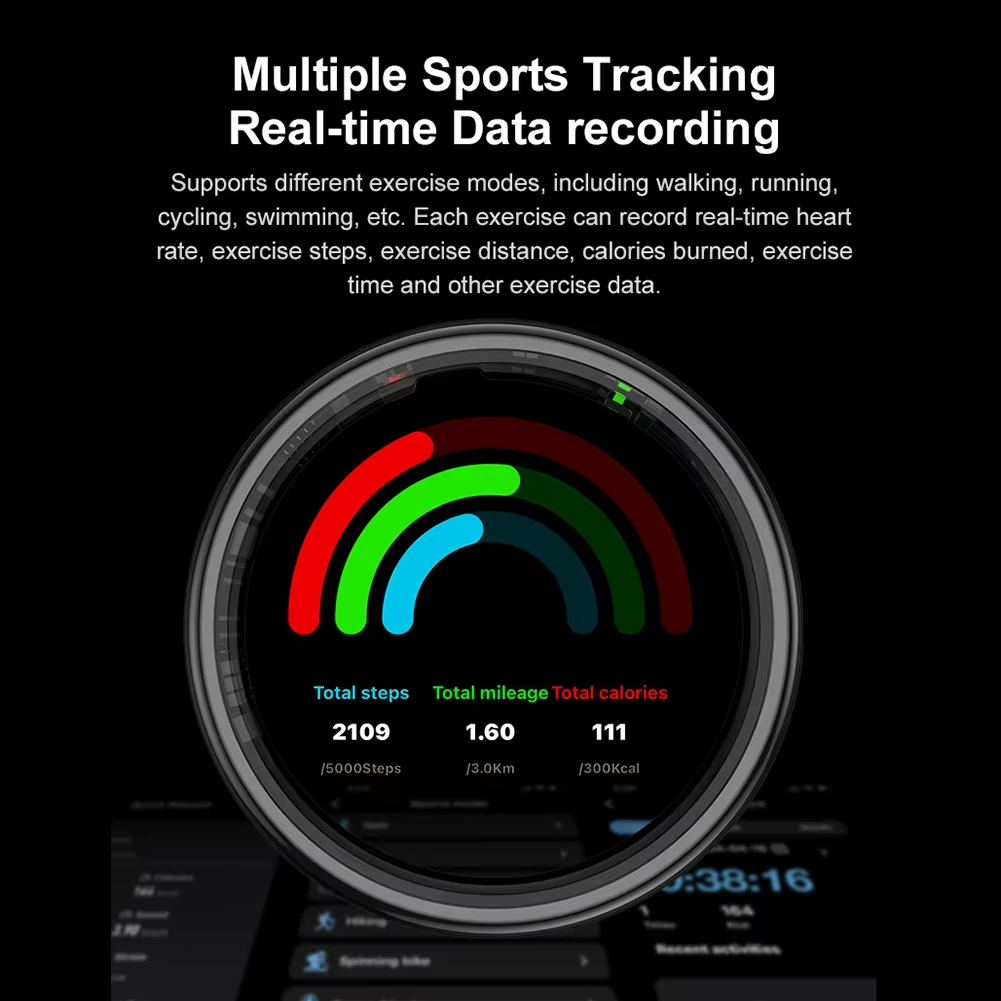 R11 Smart Ring with Display Screen and Touch Heart Rate Blood Oxygen Monitor Ring Wireless Charging Smartring for Android & Ios