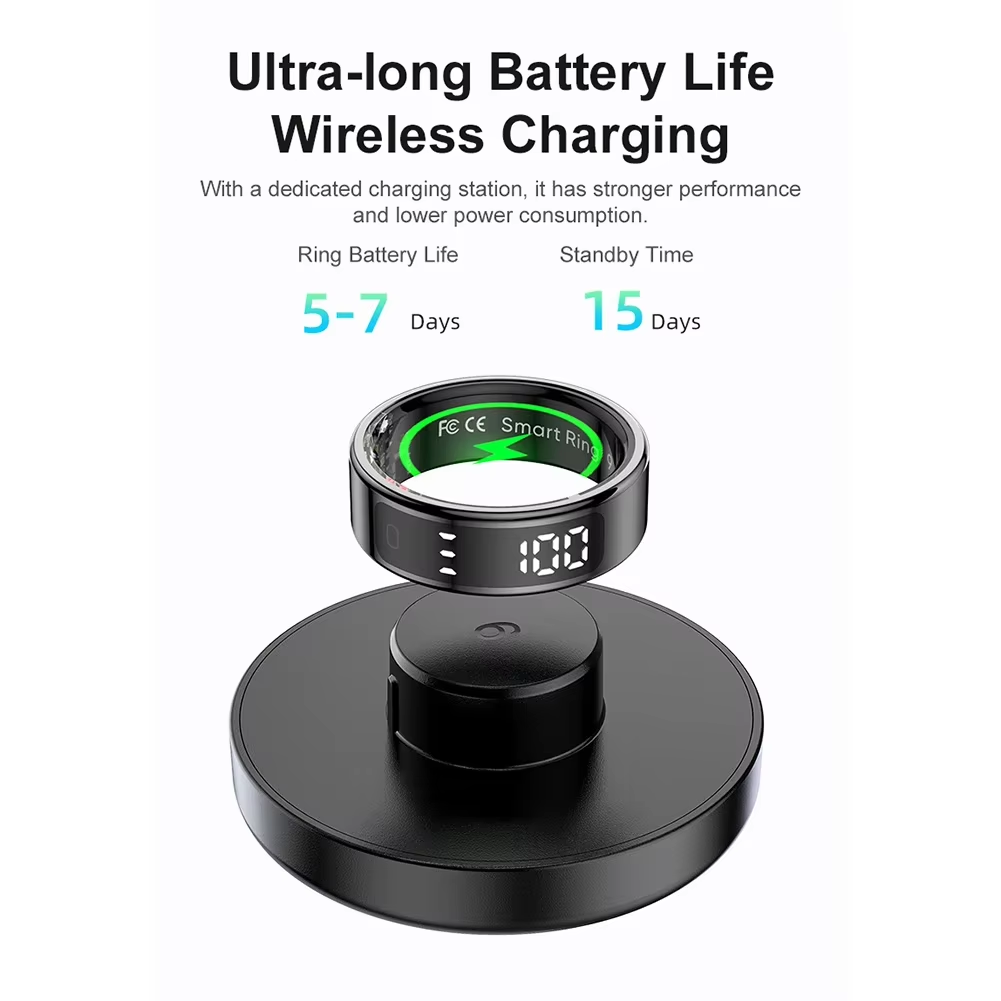 R11 Smart Ring with Display Screen and Touch Heart Rate Blood Oxygen Monitor Ring Wireless Charging Smartring for Android & Ios