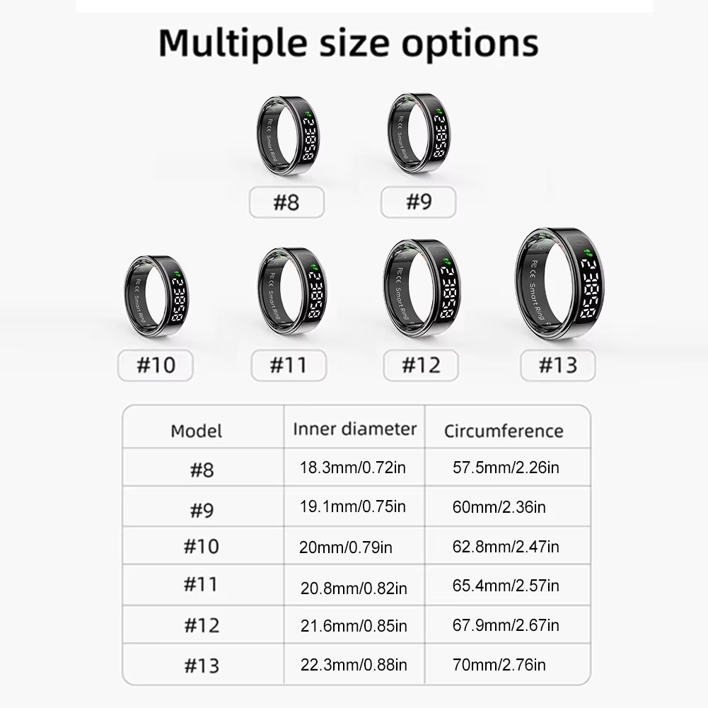 R11 Smart Ring with Display Screen and Touch Heart Rate Blood Oxygen Monitor Ring Wireless Charging Smartring for Android & Ios