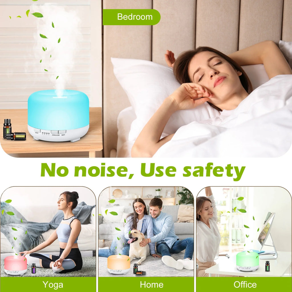 500Ml Essential Oil Diffuser with 6*10Ml Essential Oils Set, Flower Aromatherapy Diffusers with Remote Control, Oil Air Humidifier Vaporizer for Large Room Bedroom Office