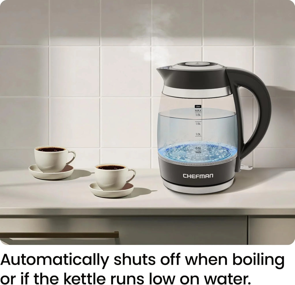 Rapid-Boil 1.8L Electric Kettle W/ Removable Lid and LED Indicator Lights - Black